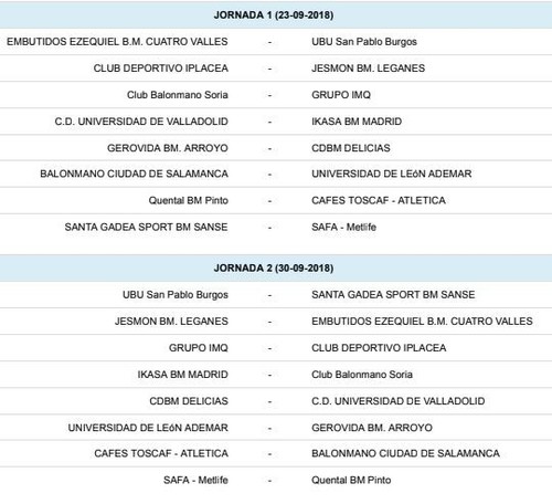 Calendario de competicion 2018/19